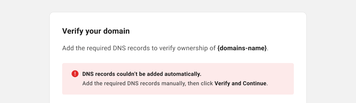 Adding DNS failed for a domain managed in The Hub