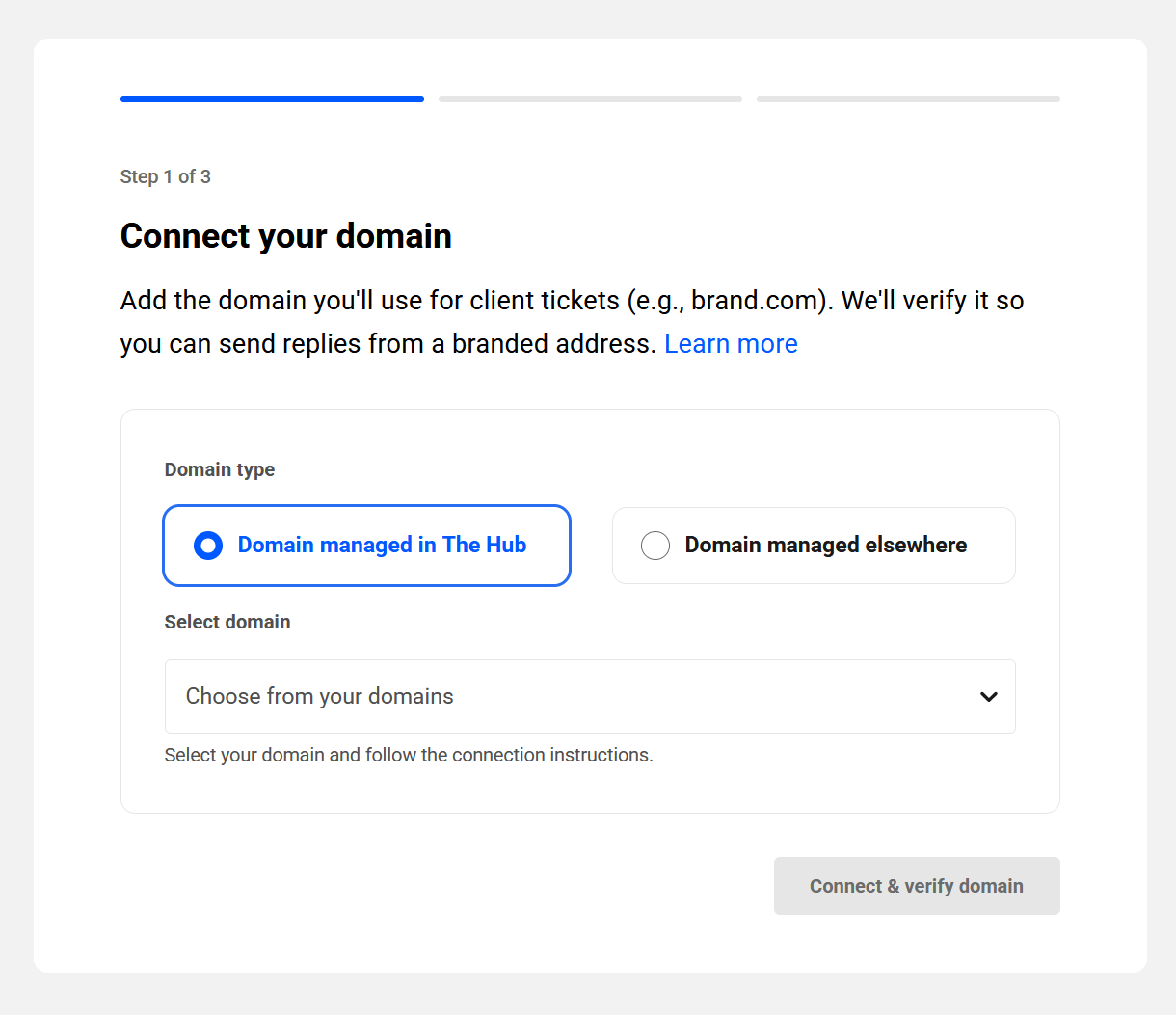 Select a domain managed in The Hub