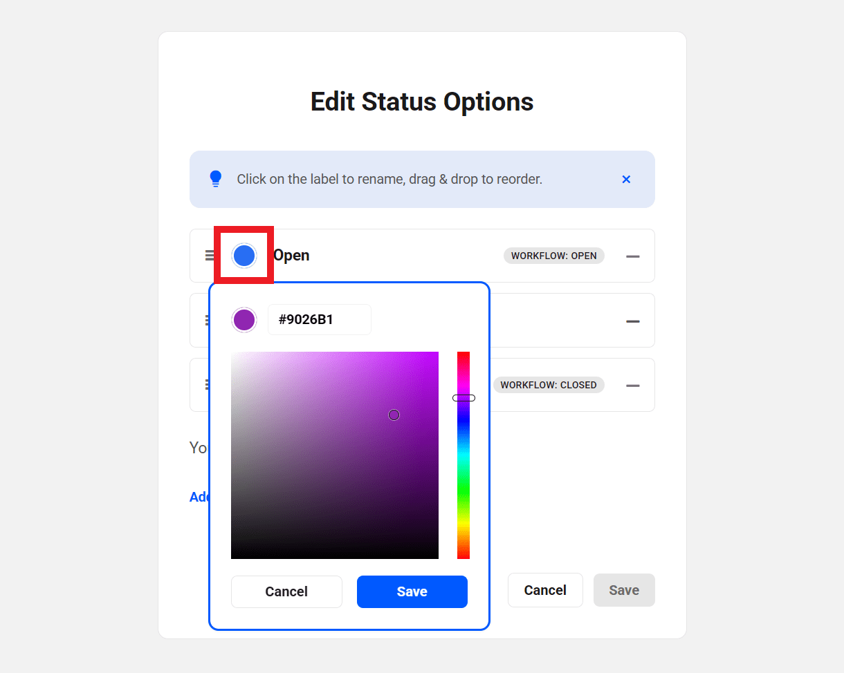 Edit ticket status label color