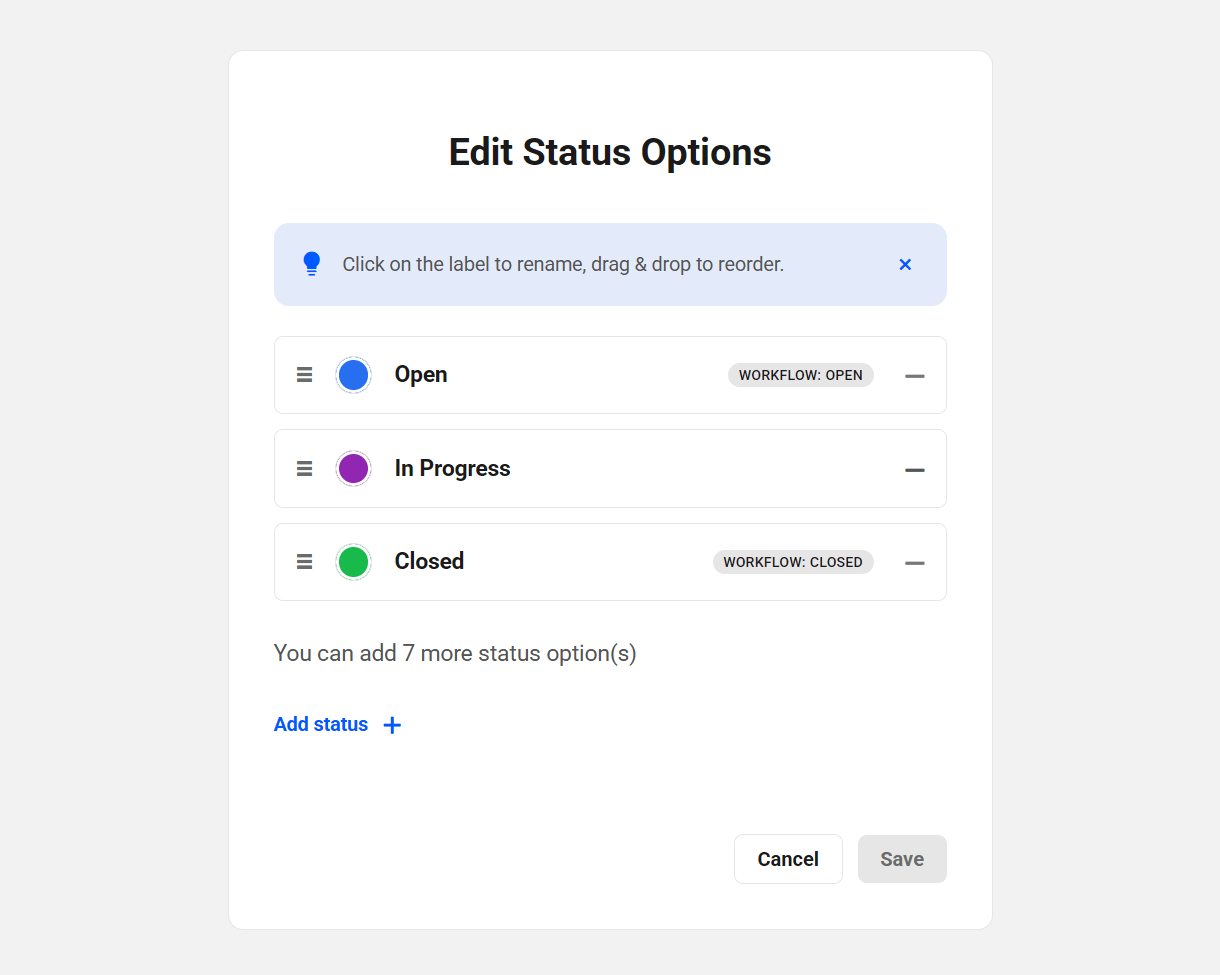 Ticket status options
