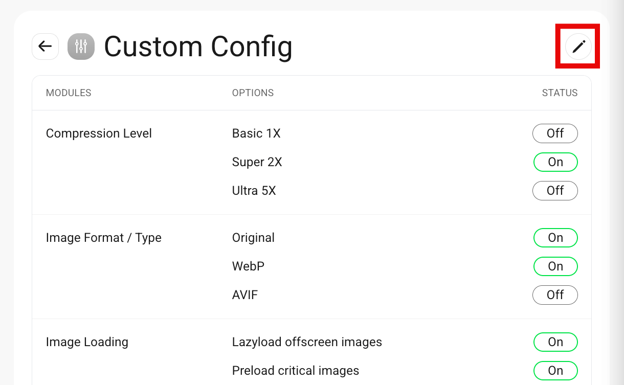 Saved config details