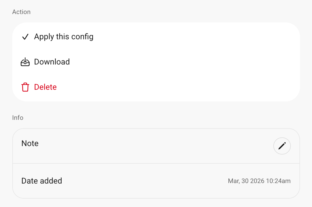 Additional Configs actions