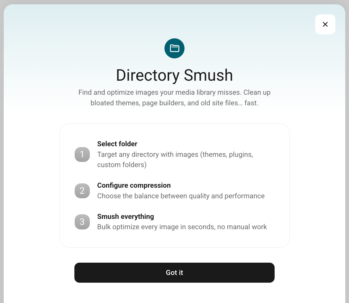 Directory Smush welcome prompt