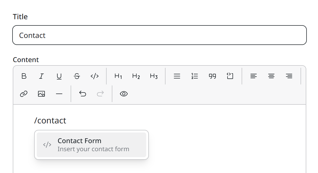 Select the Contact Form block