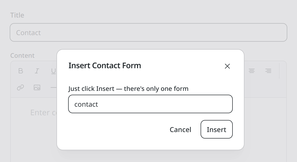 Insert a contact form on an EmDash page