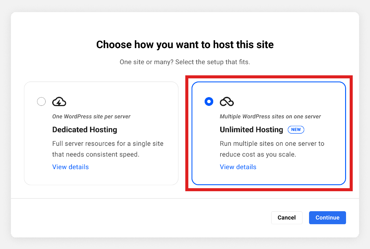 Create a new unlimited hosting site