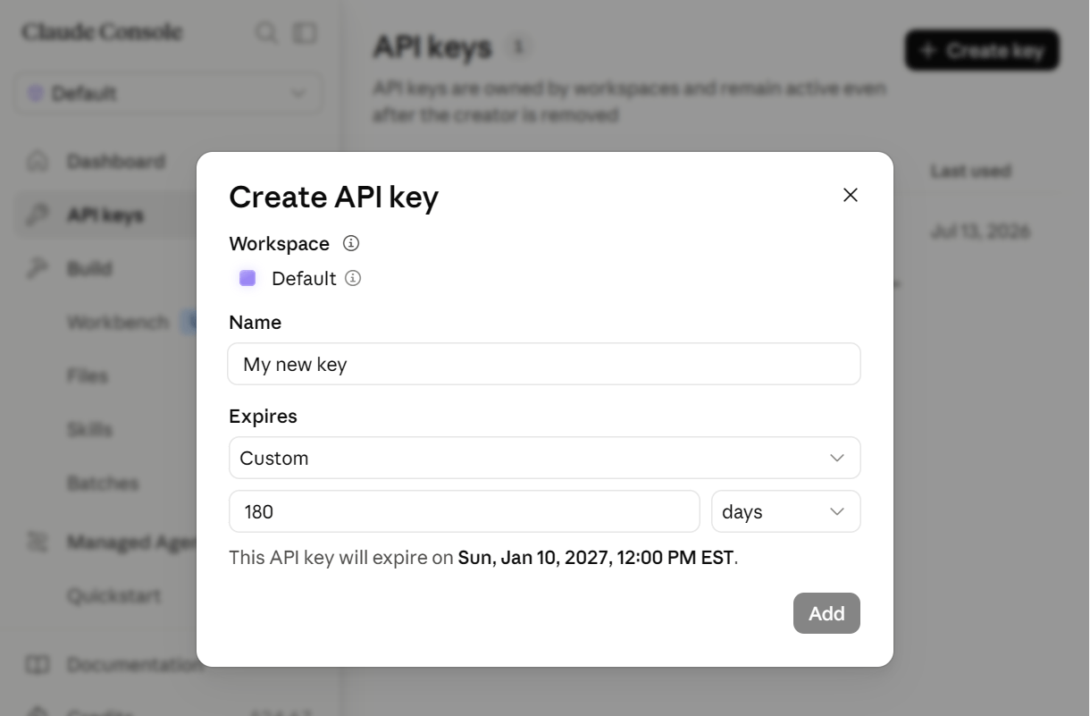Create a new API key at Anthropic