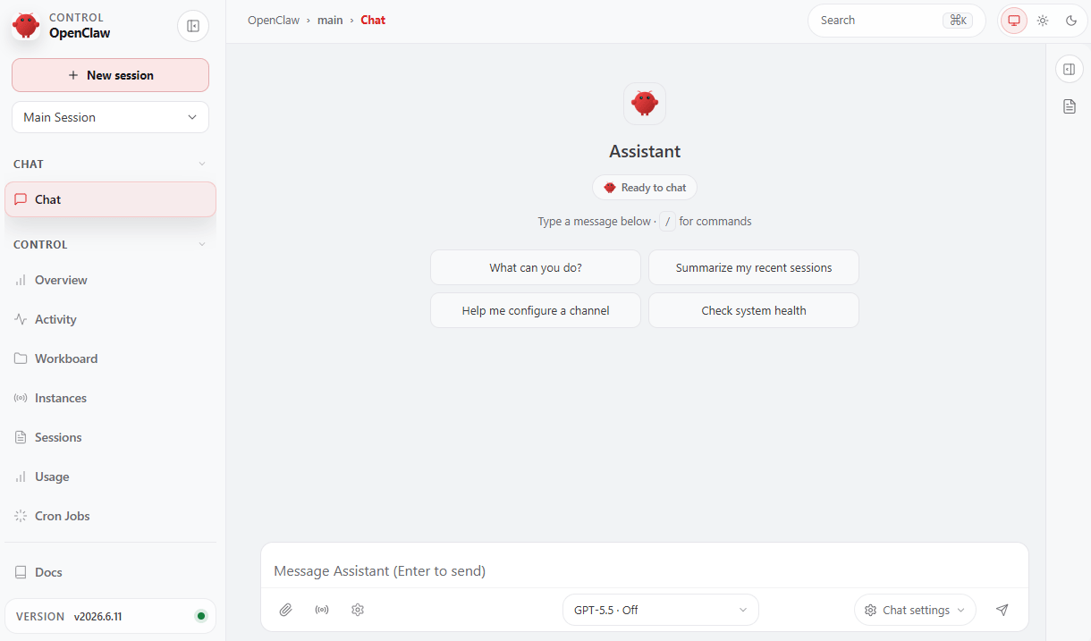 The admin dashboard of an OpenClaw site