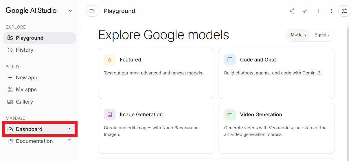 Access Google AI Studio dashboard