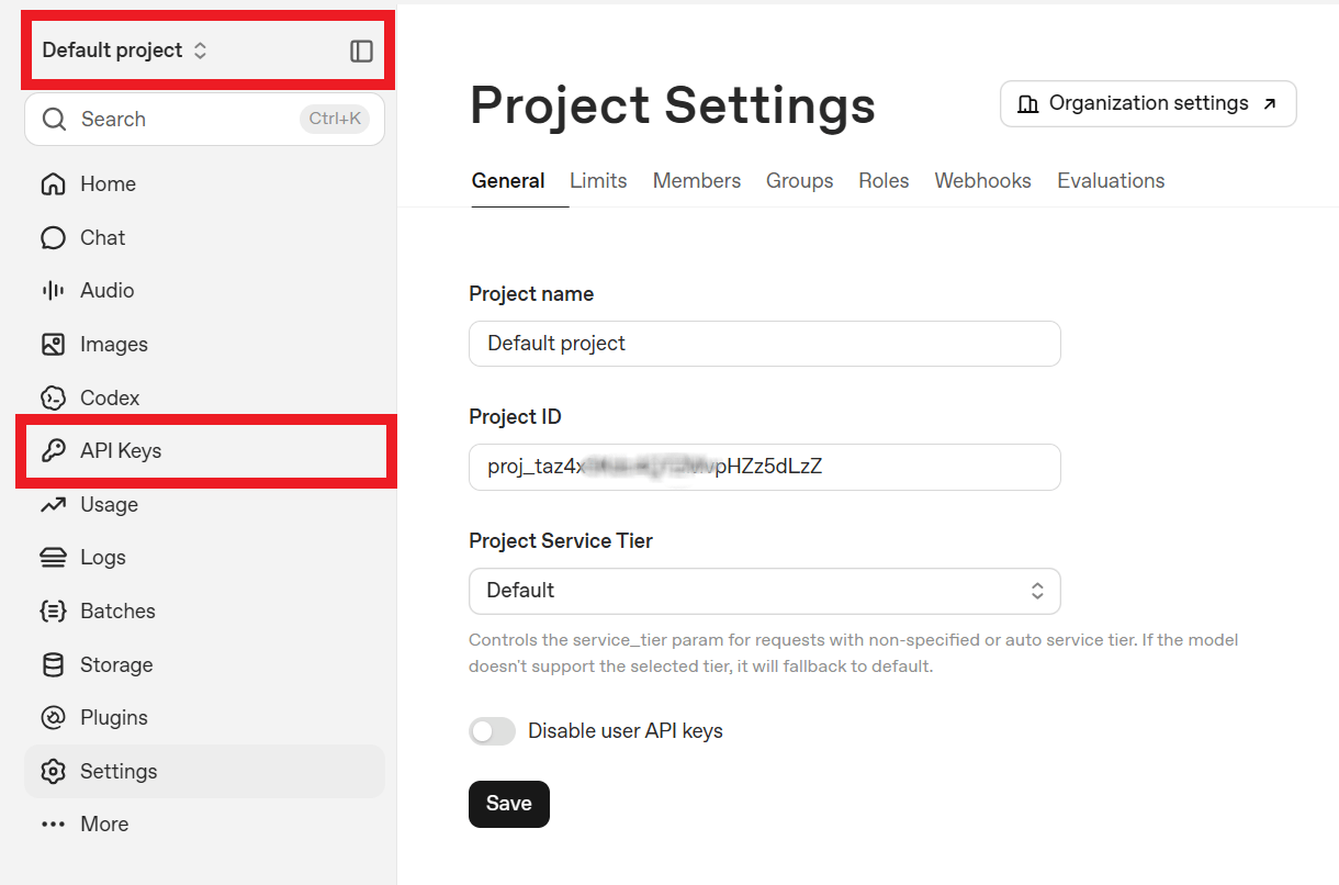 Create an API key at OpenAI