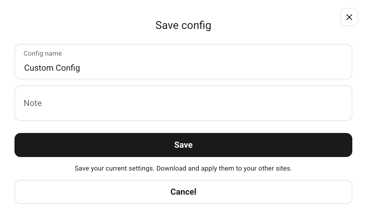 Save config panel