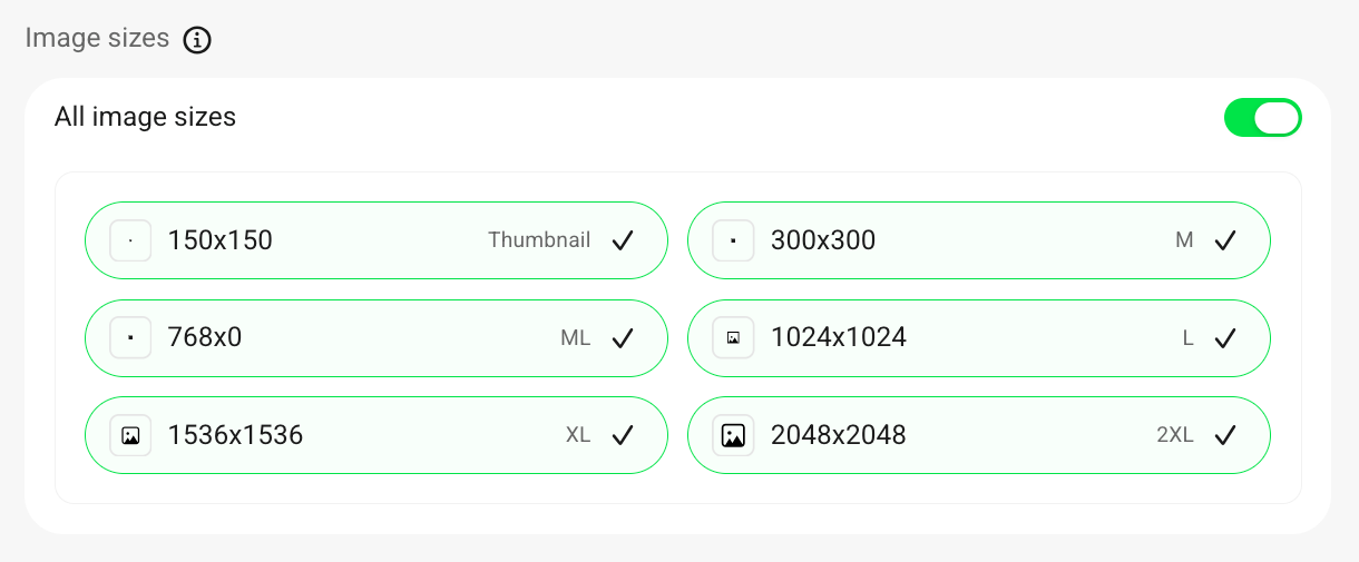 Select thumbnail sizes to optimize
