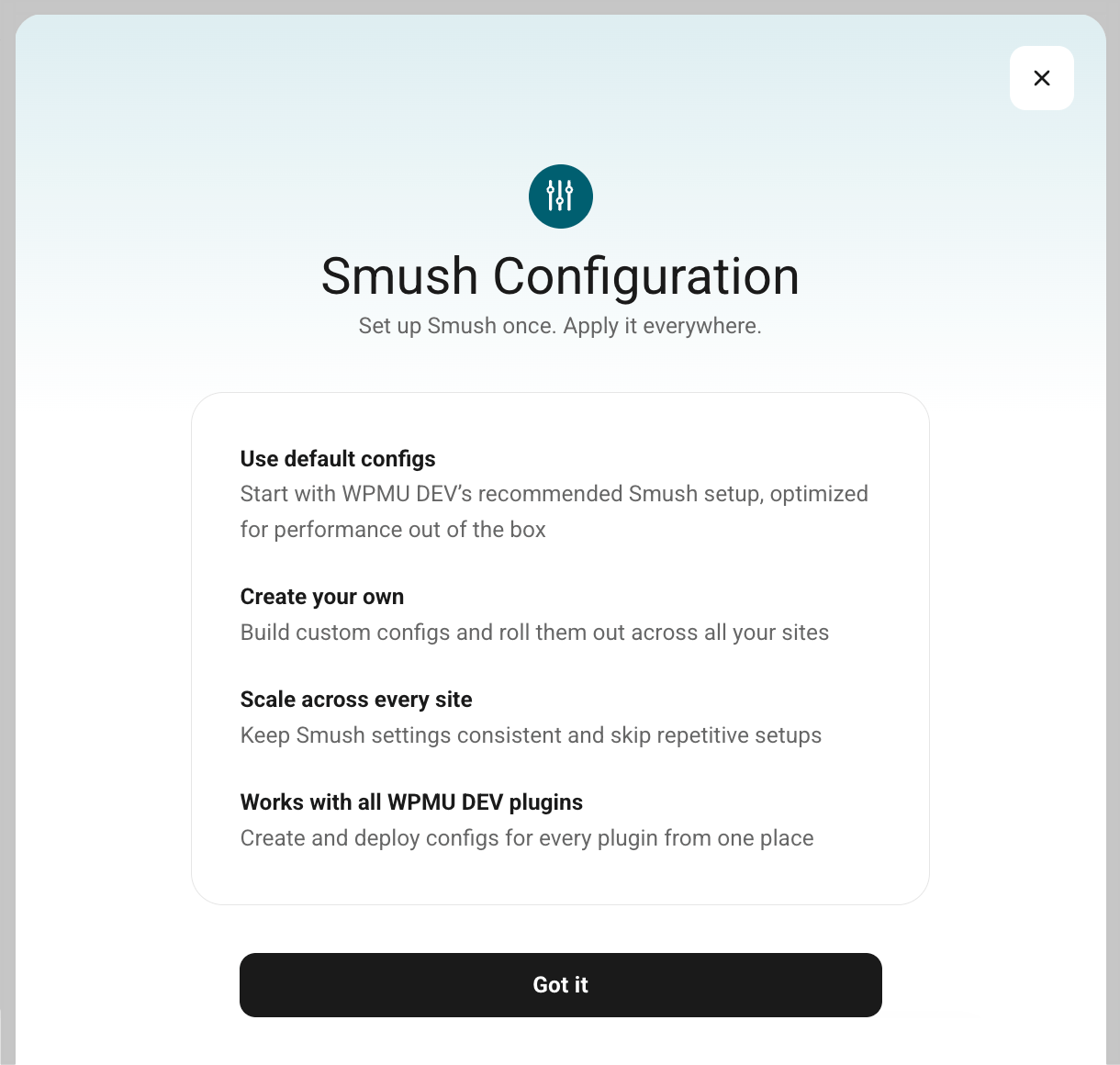 Smush Configuration welcome prompt