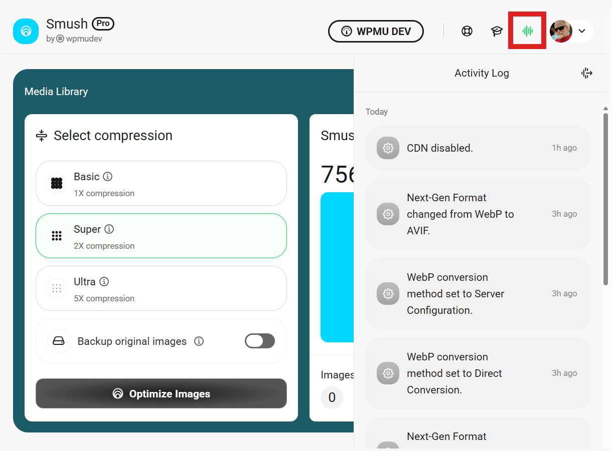 Activity Log sidebar