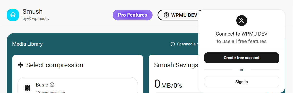 Crossed-out profile icon when site is not connected to a WPMU DEV account