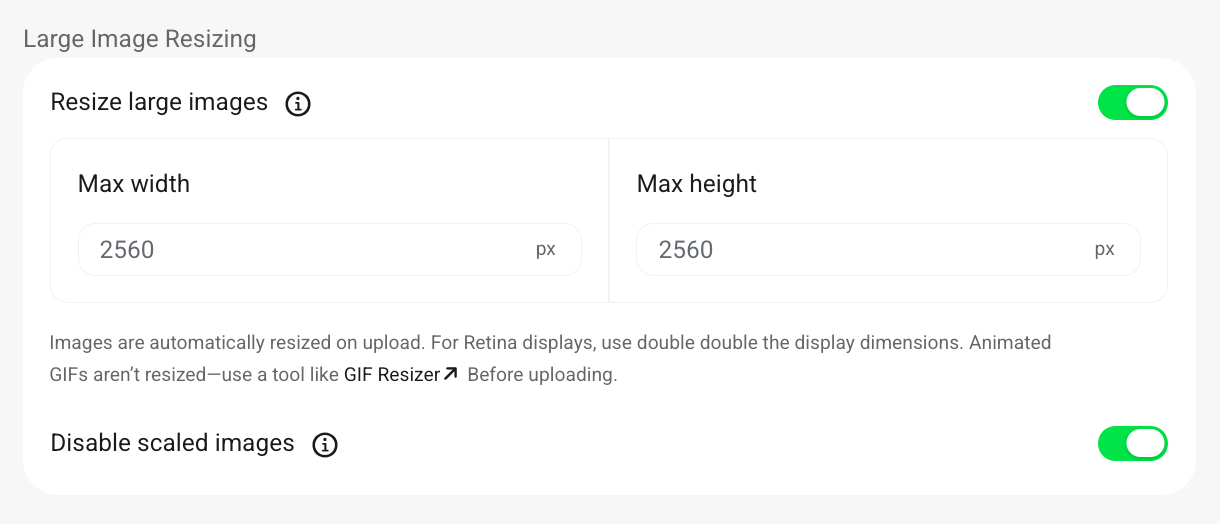 Smush image resizing options