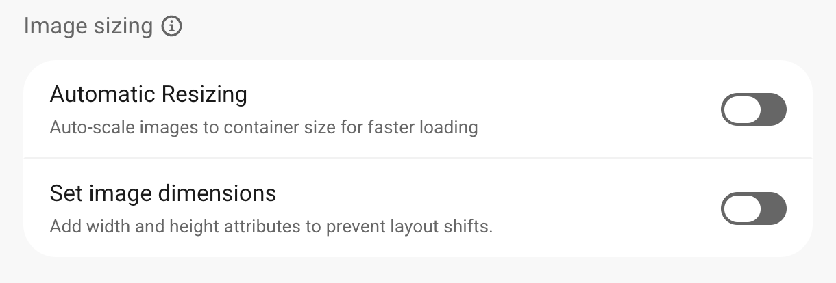 Image Sizing Settings