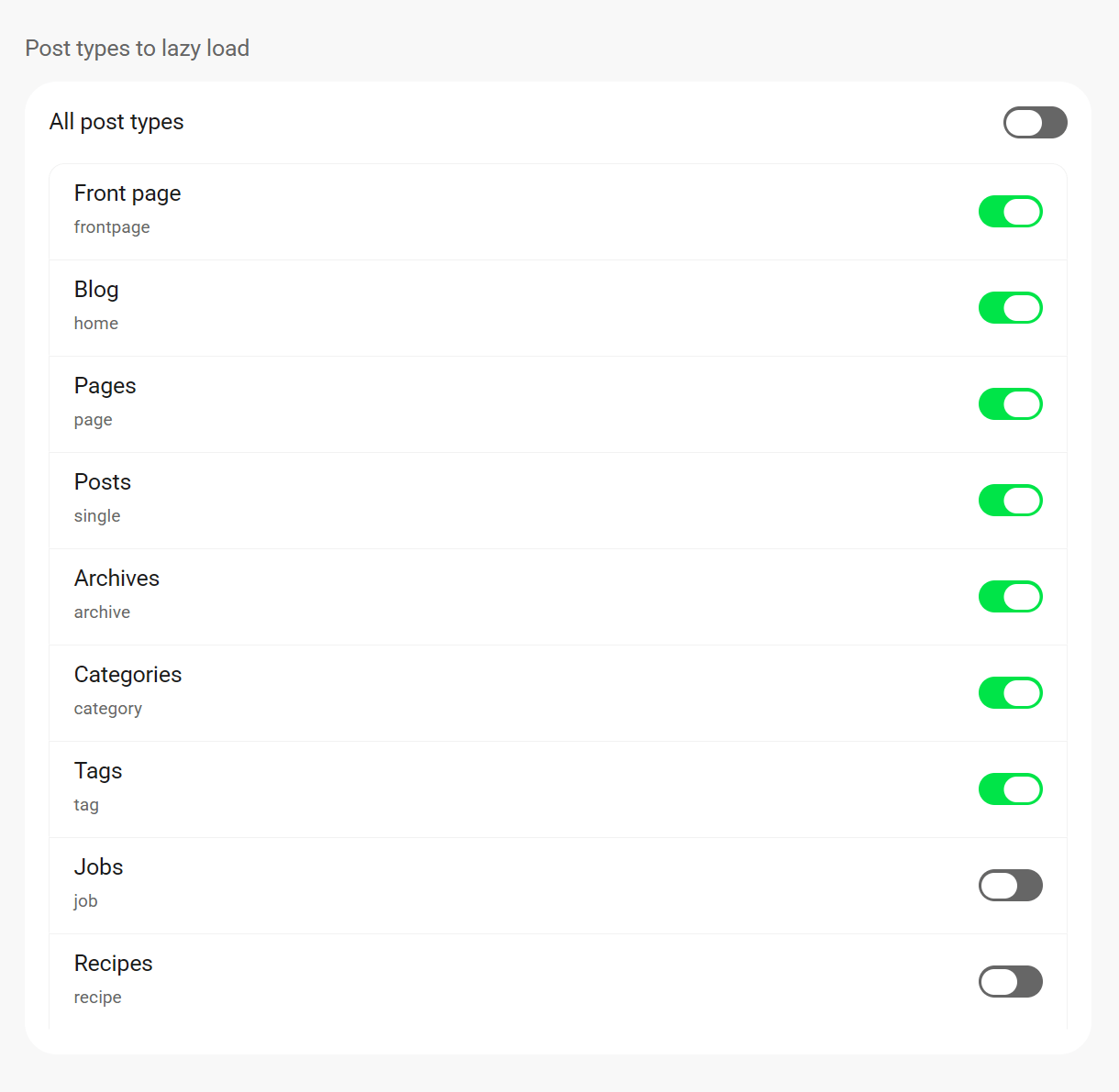 Choose the post types you want to lazy load