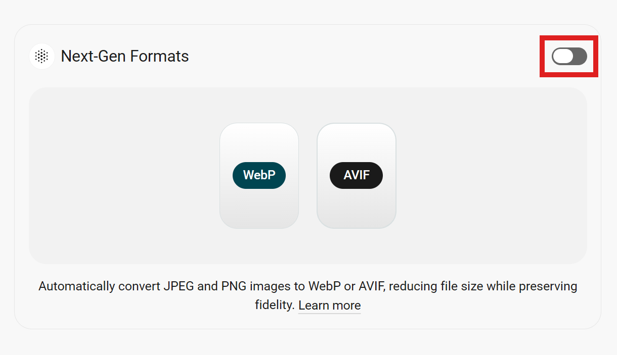 Enable the Next-Gen Formats feature in Smush
