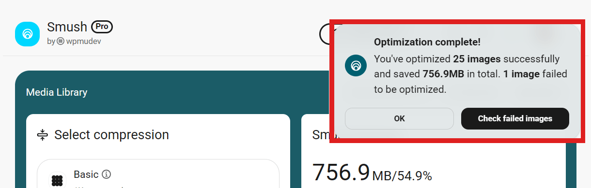 Smush optimization failed notification