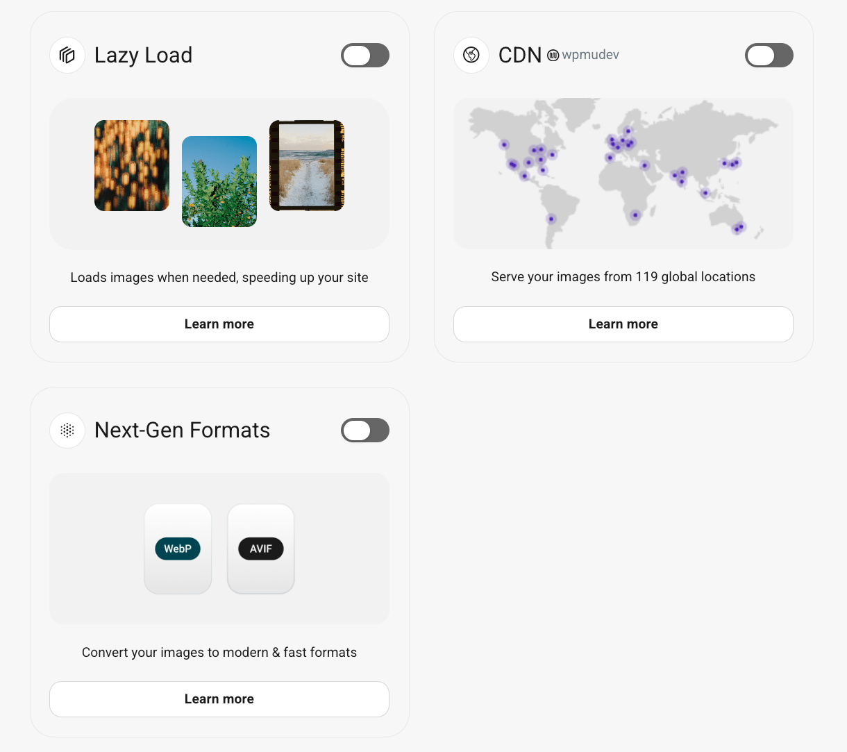 Quick Feature Controls cards on the Dashboard