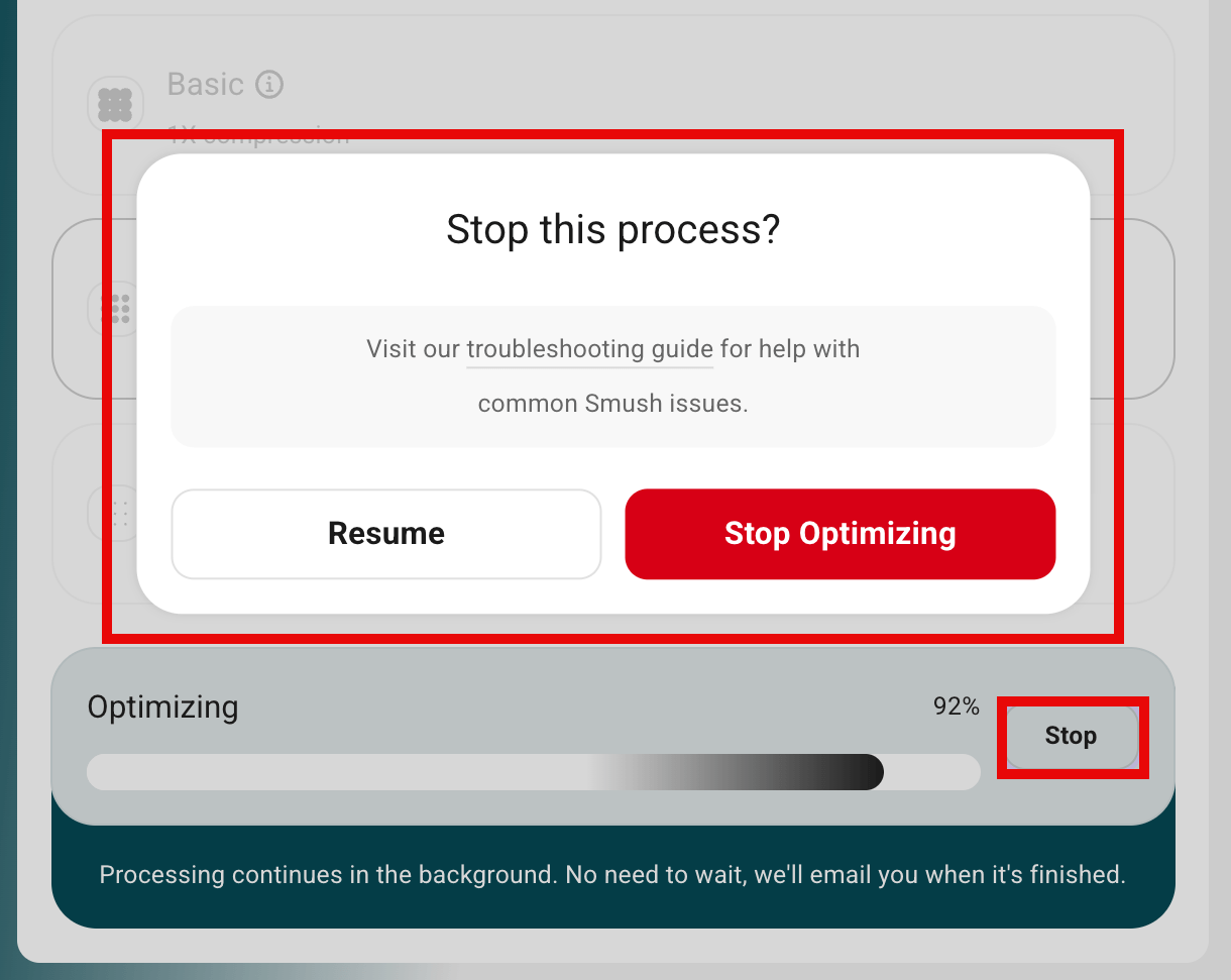 Stop optimization confirmation modal