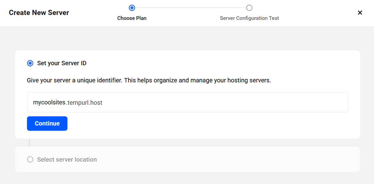 Enter a name for a new Unlimited Hosting server