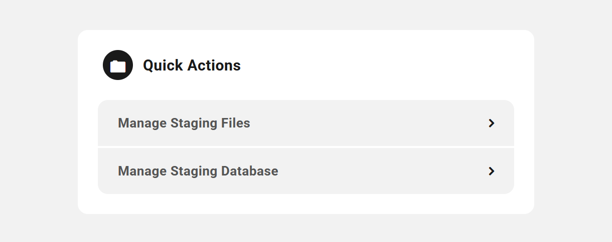Quick actions overview widget for an Unlimited hosting site