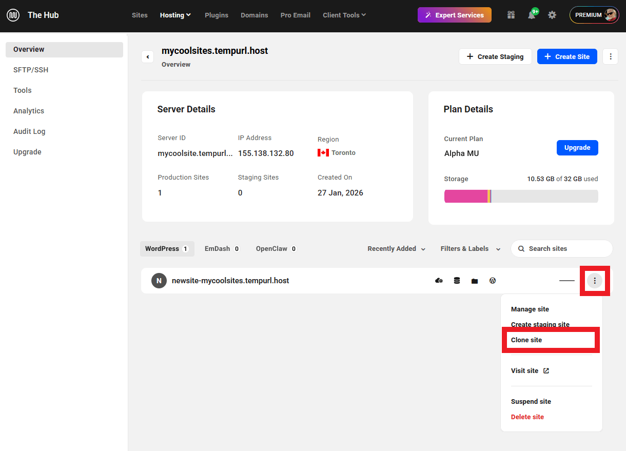 Clone an unlimited hosting site