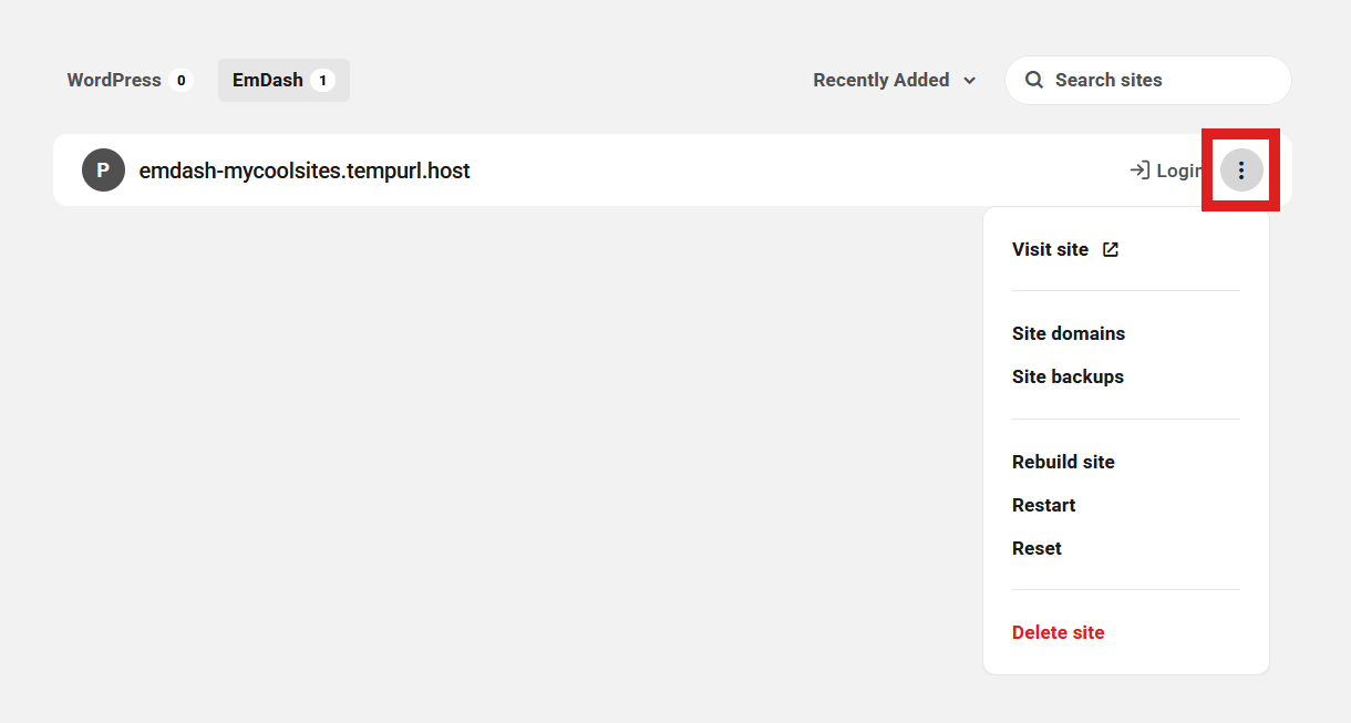 Management options for an EmDash site