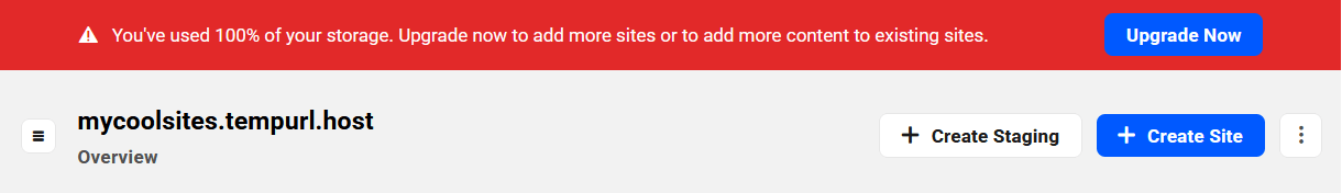 Storage full notice for an Unlimited Hosting server