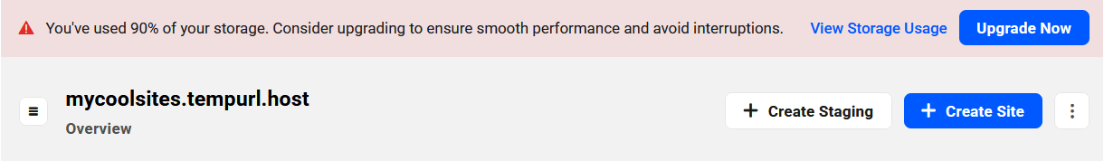 Storage almost full notice for an Unlimited Hosting server