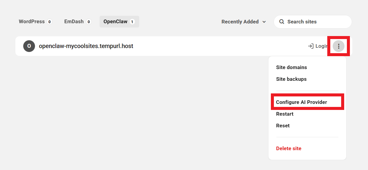 Configure AI providers for an OpenClaw site