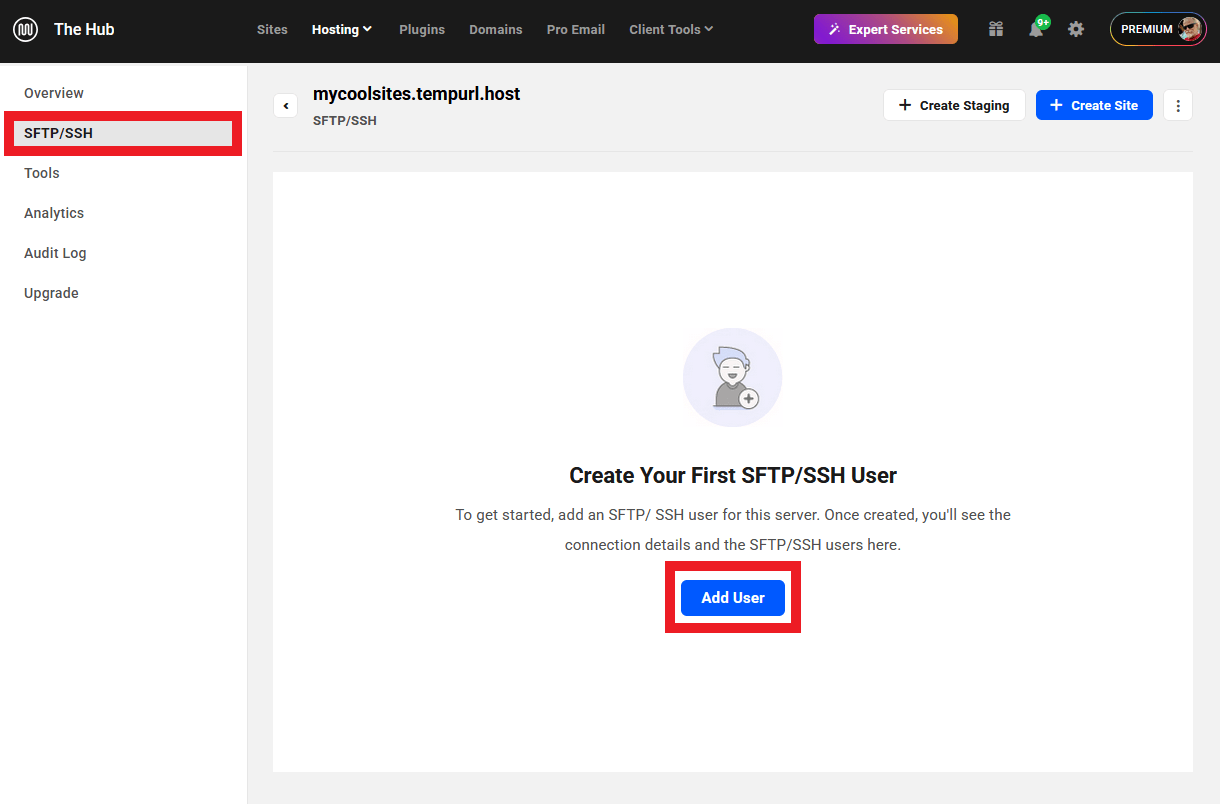 Add a SFTP/SSH user to an Unlimited hosting server