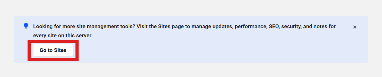 Notice about more site management tools on unlimited hosting server overview