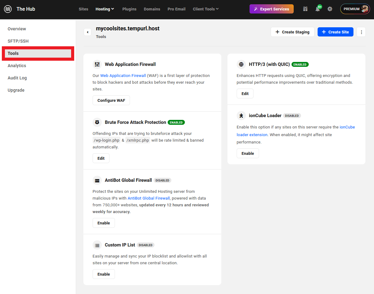 Available tools on an Unlimited hosting server