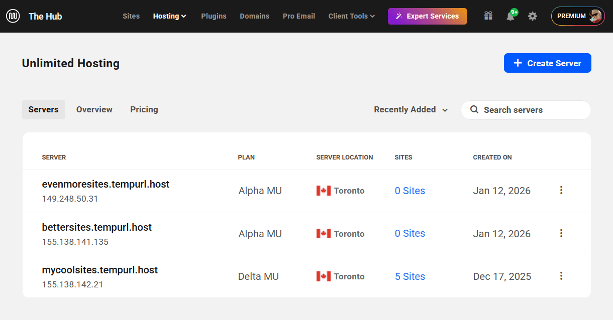 Unlimited Hosting servers list