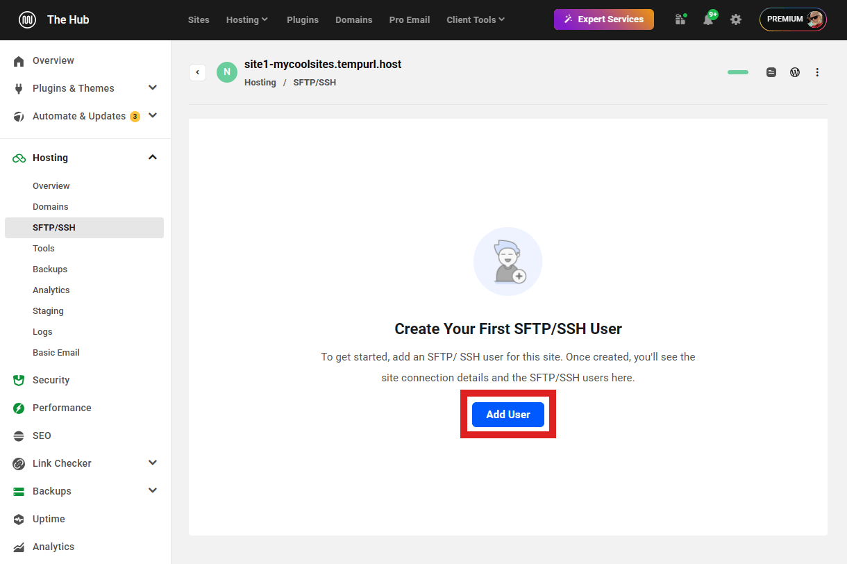 Add a SFTP/SSH user to an Unlimited hosting site