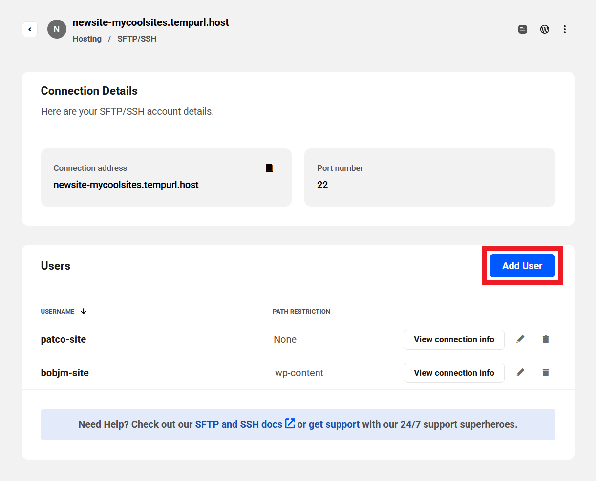 SFTP/SSH users on an Unlimited hosting site
