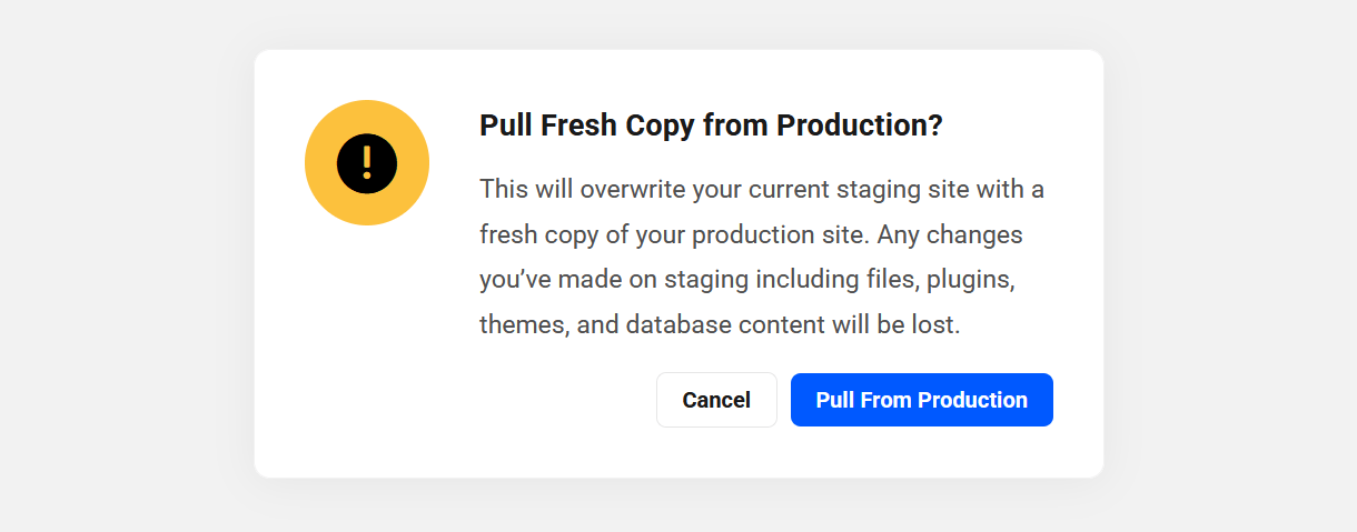 Confirm staging pull on an Unlimited hosting site