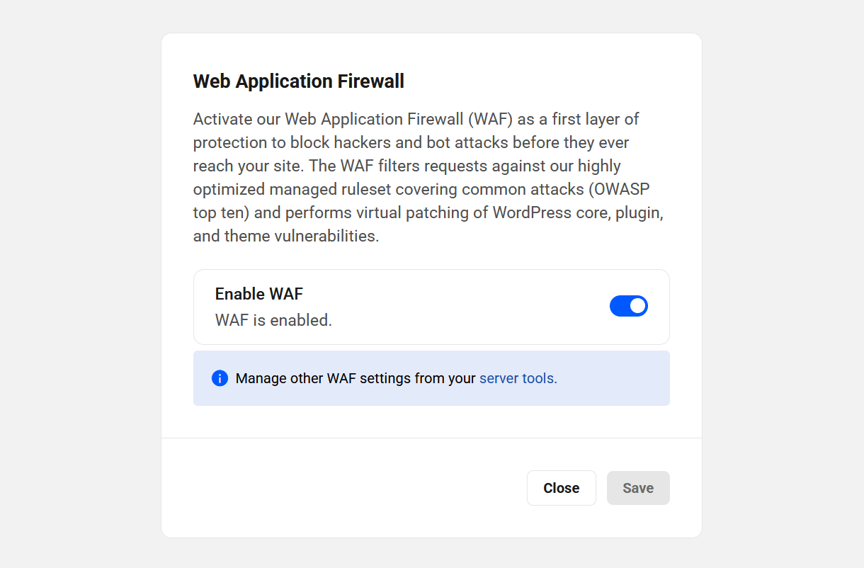 WAF tool on an Unlimited hosting site