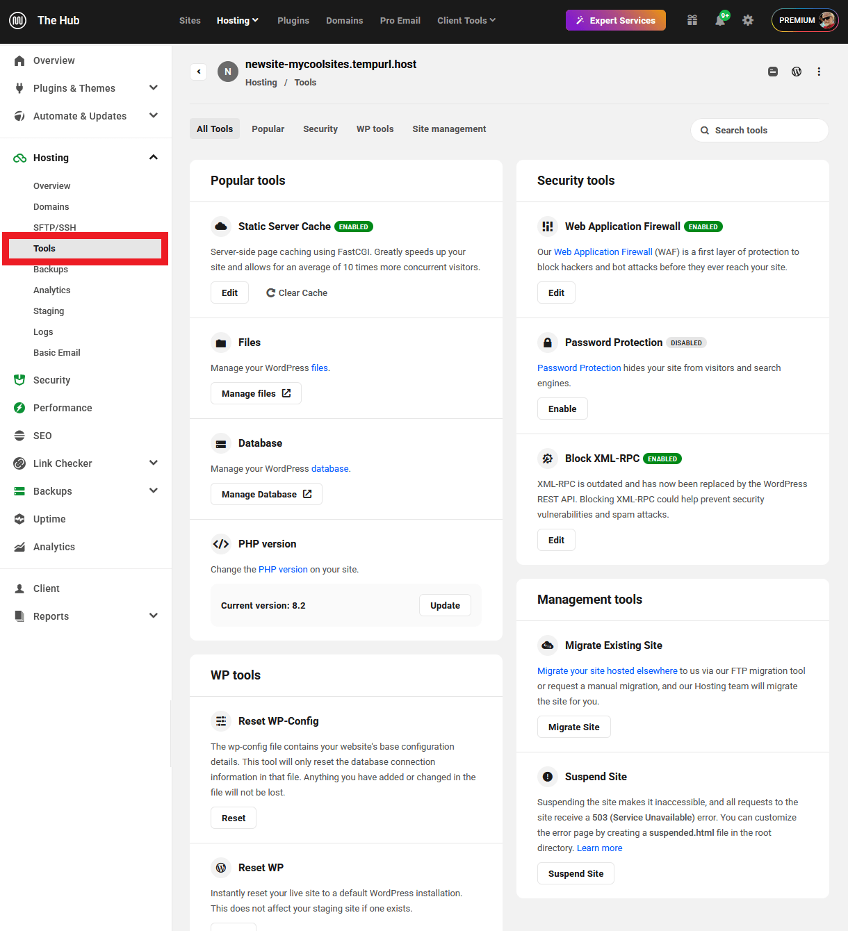 Available tools on an Unlimited hosting site