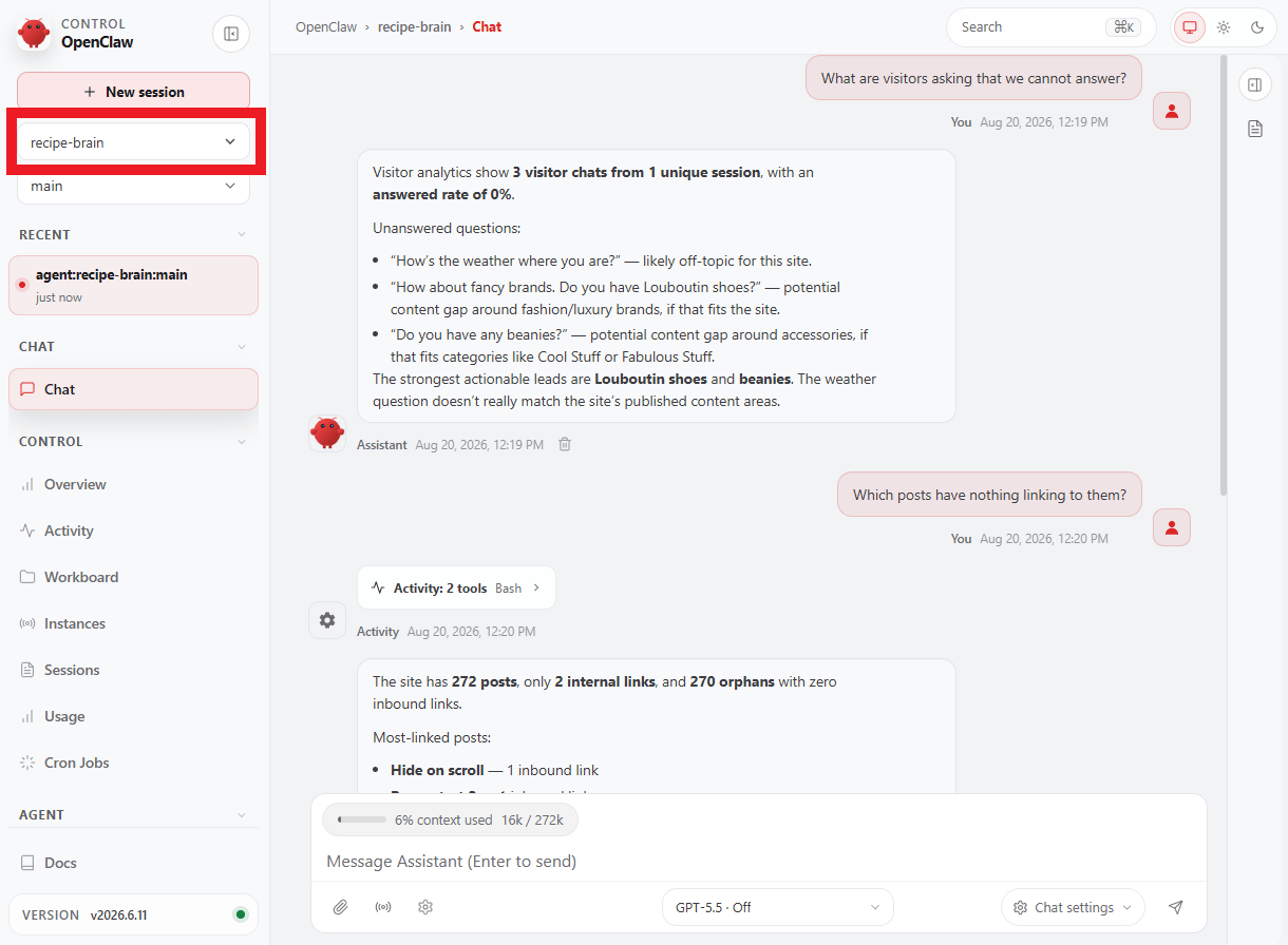 Test the team agent in OpenClaw