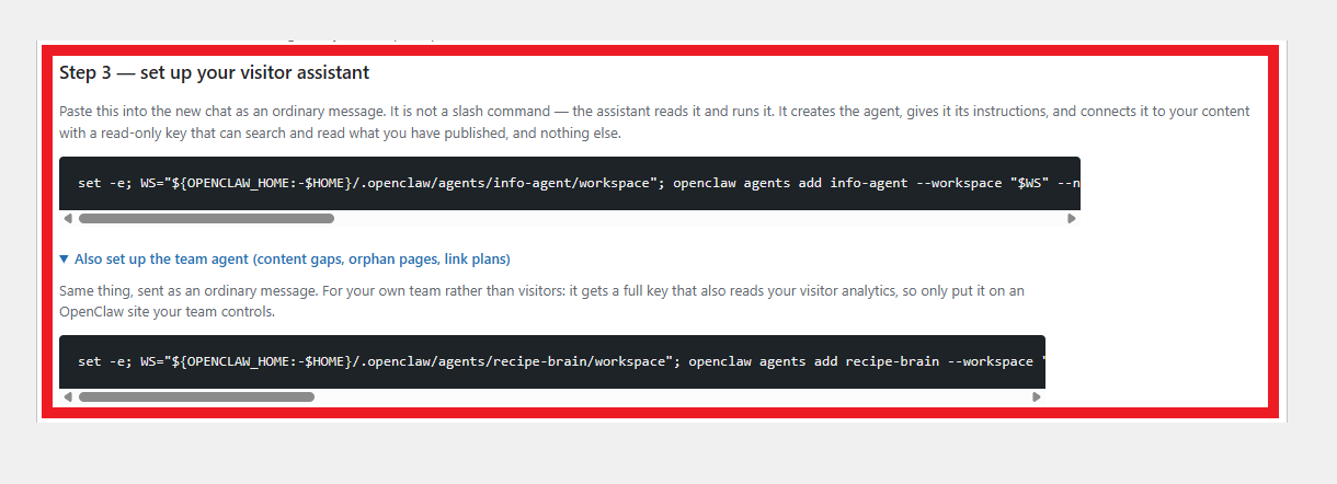 Create the visitor and team agents in OpenClaw