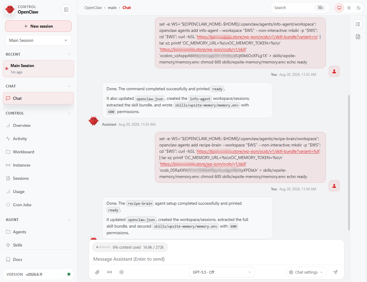 Visitor and team agents created in OpenClaw